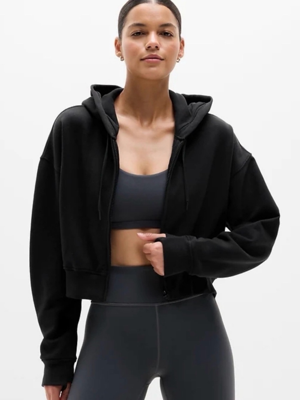 Athleta Black Cropped Zip Hoodie